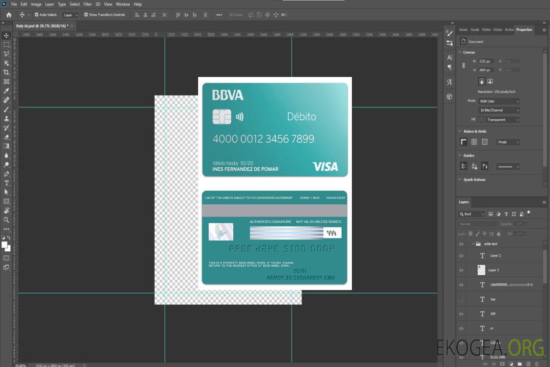 Carte de débit visa Espagne BBVA Bank template